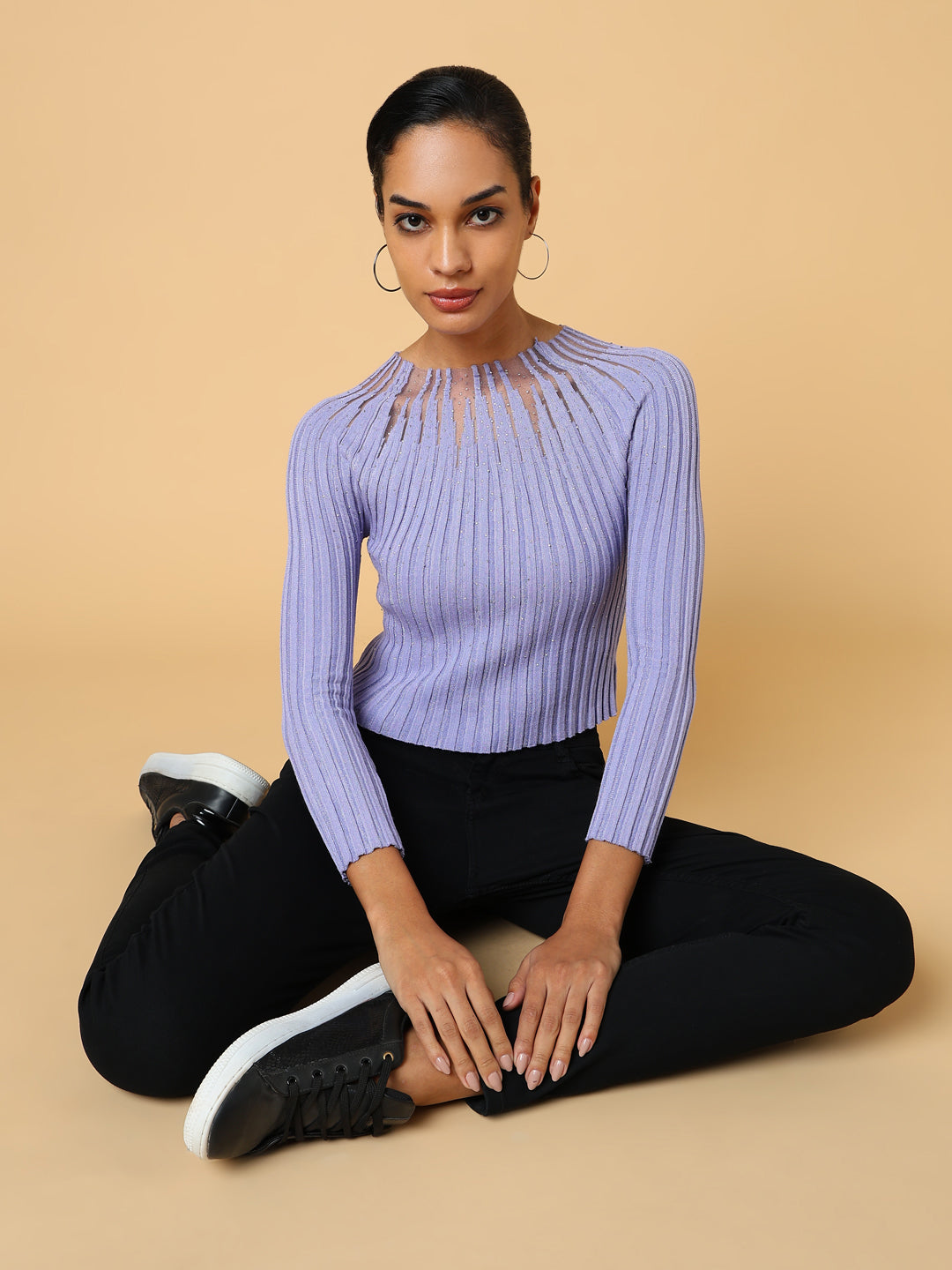 Women Lavender Solid Top