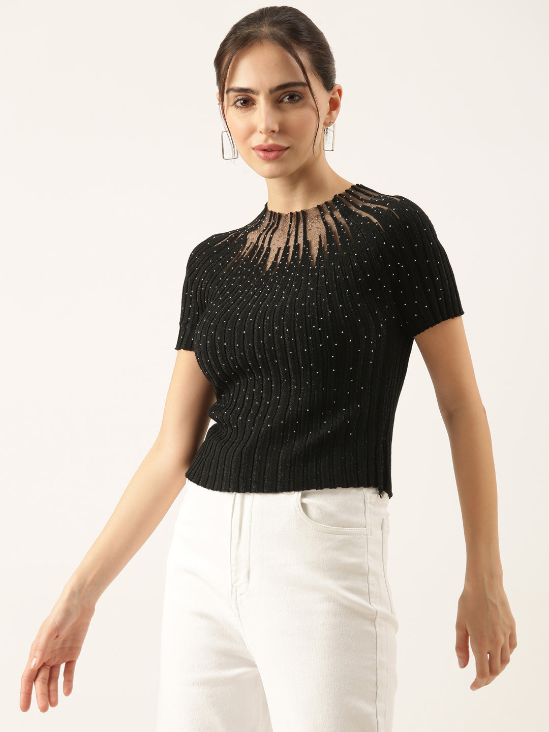 Women Black Solid Crop Top