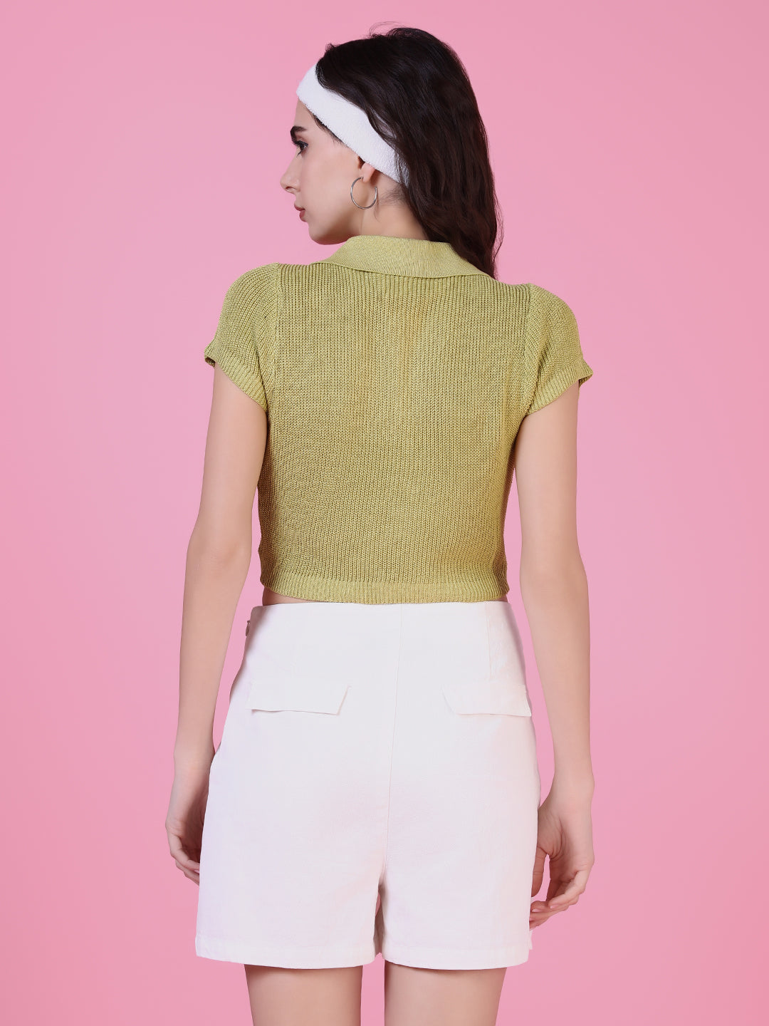 Women Green Solid Crop Top