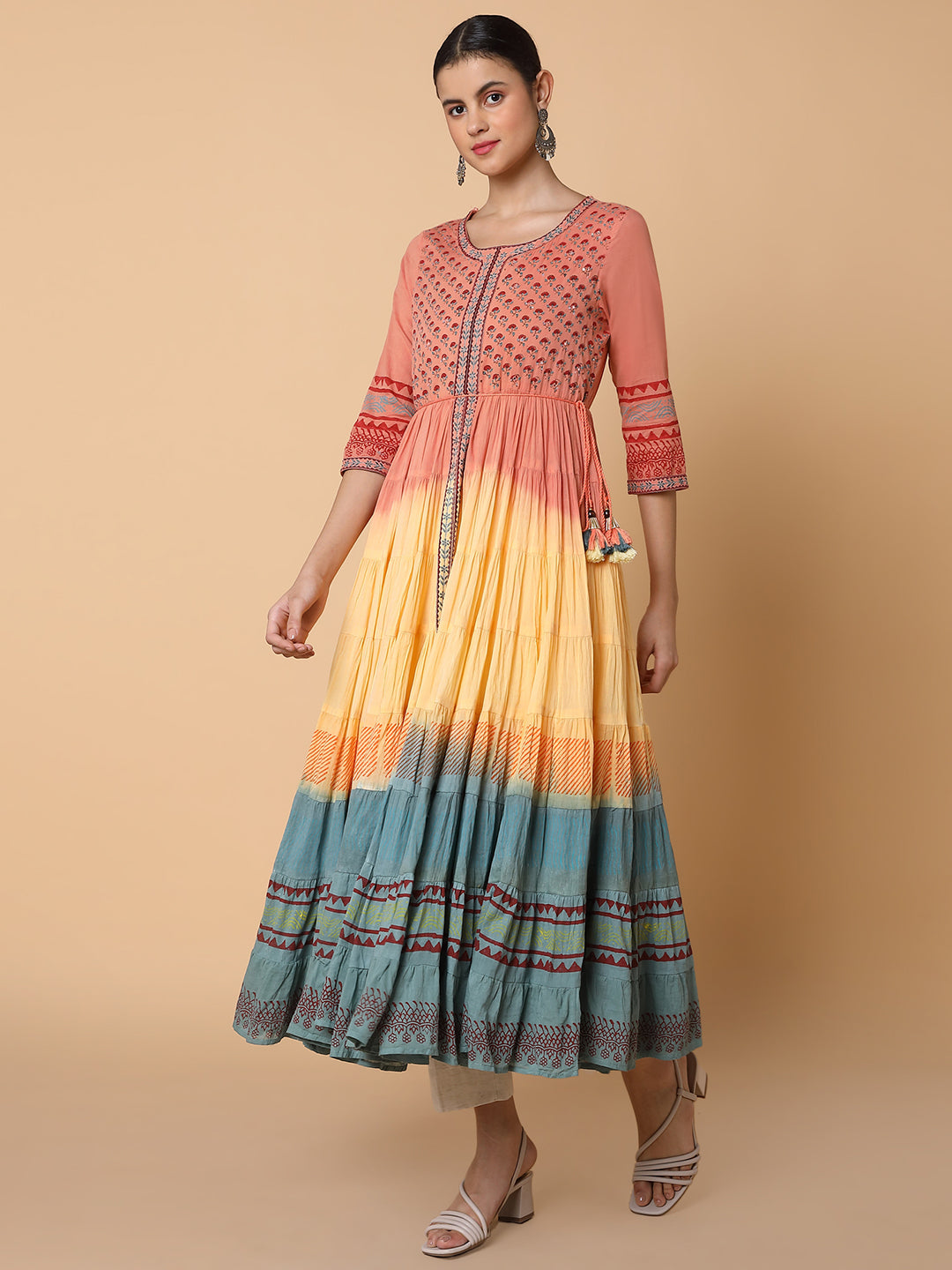 Women Floral Peach Anarkali Kurta