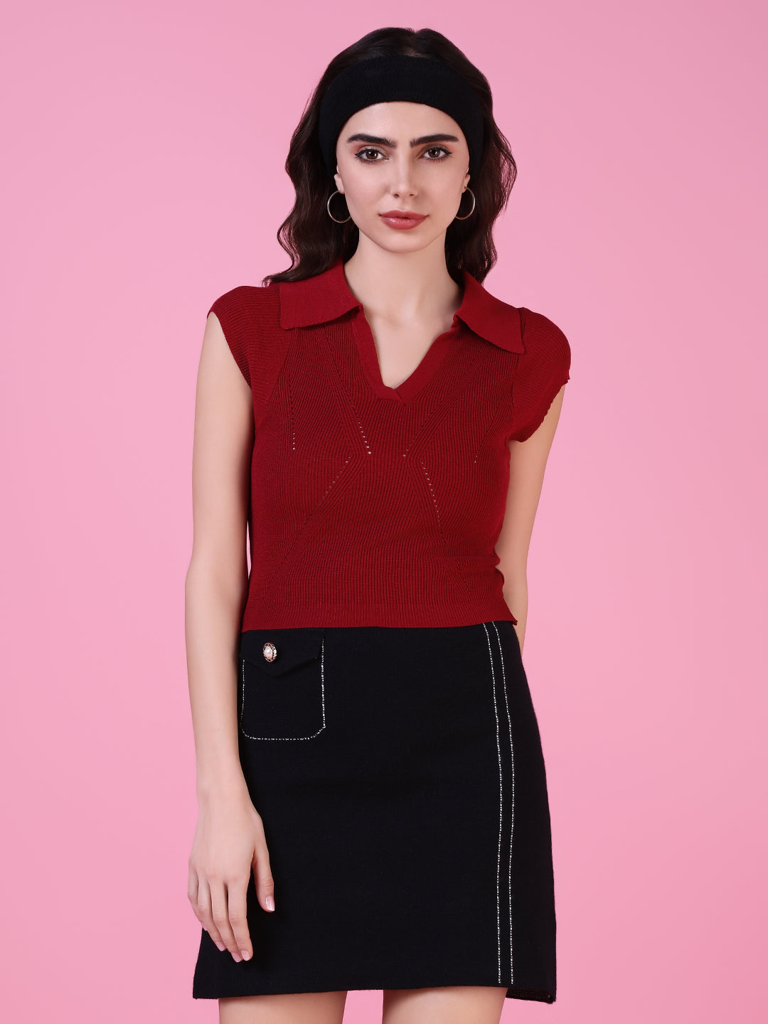 Women Red Solid Fitted Top