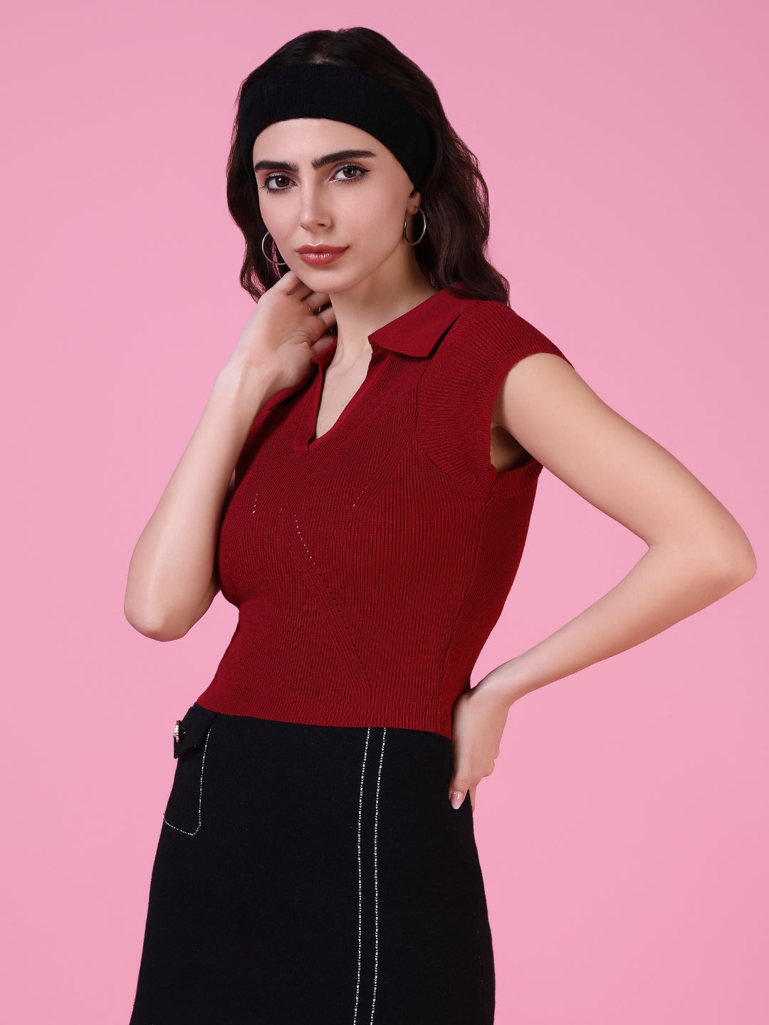 Women Red Solid Fitted Top