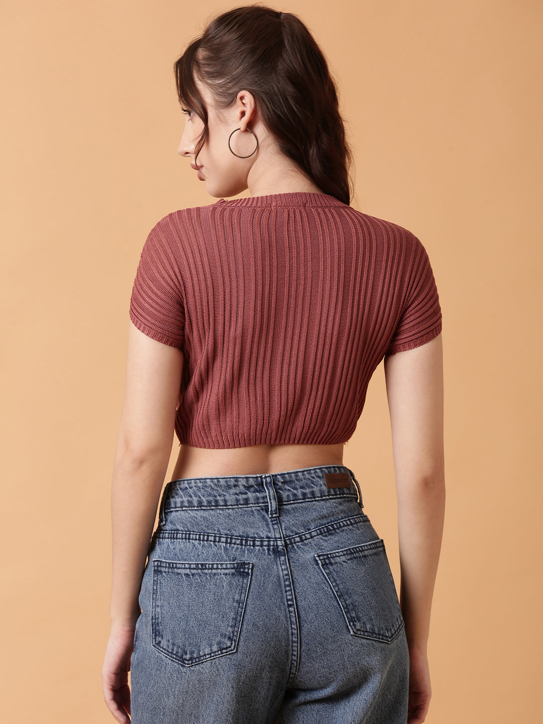 Women Brown Solid Crop Top