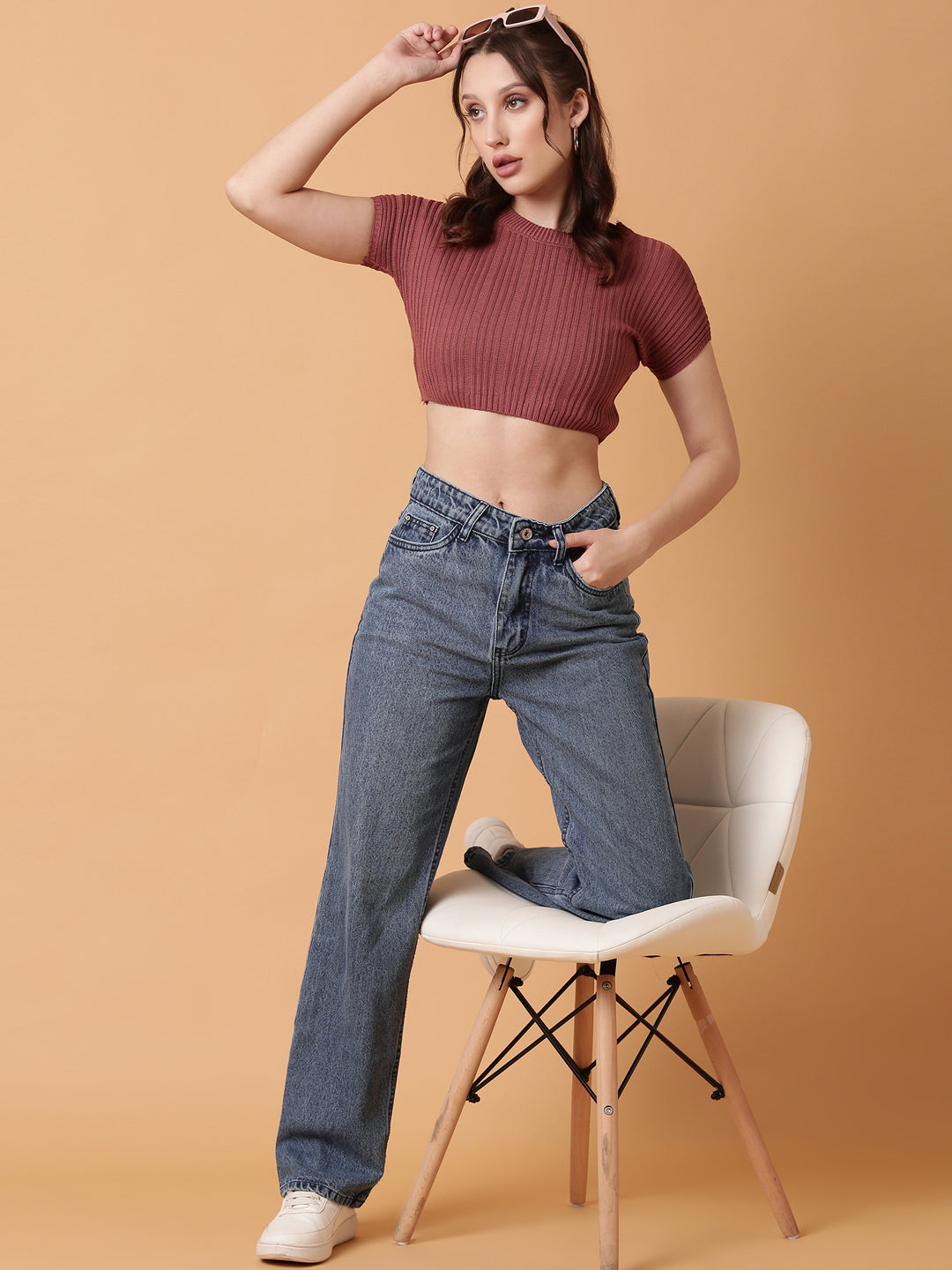 Women Brown Solid Crop Top