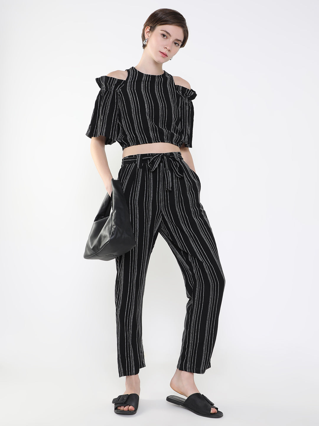 Women Striped Black Co-Ords Set