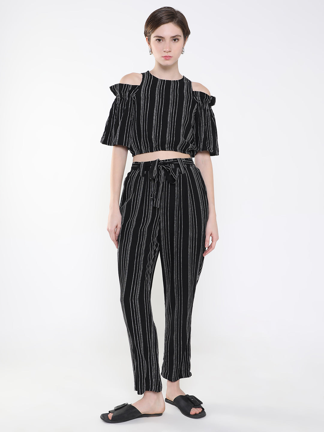 Women Striped Black Co-Ords Set