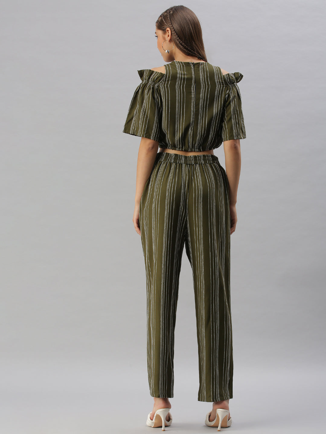 Women Striped Olive Co-Ords Set