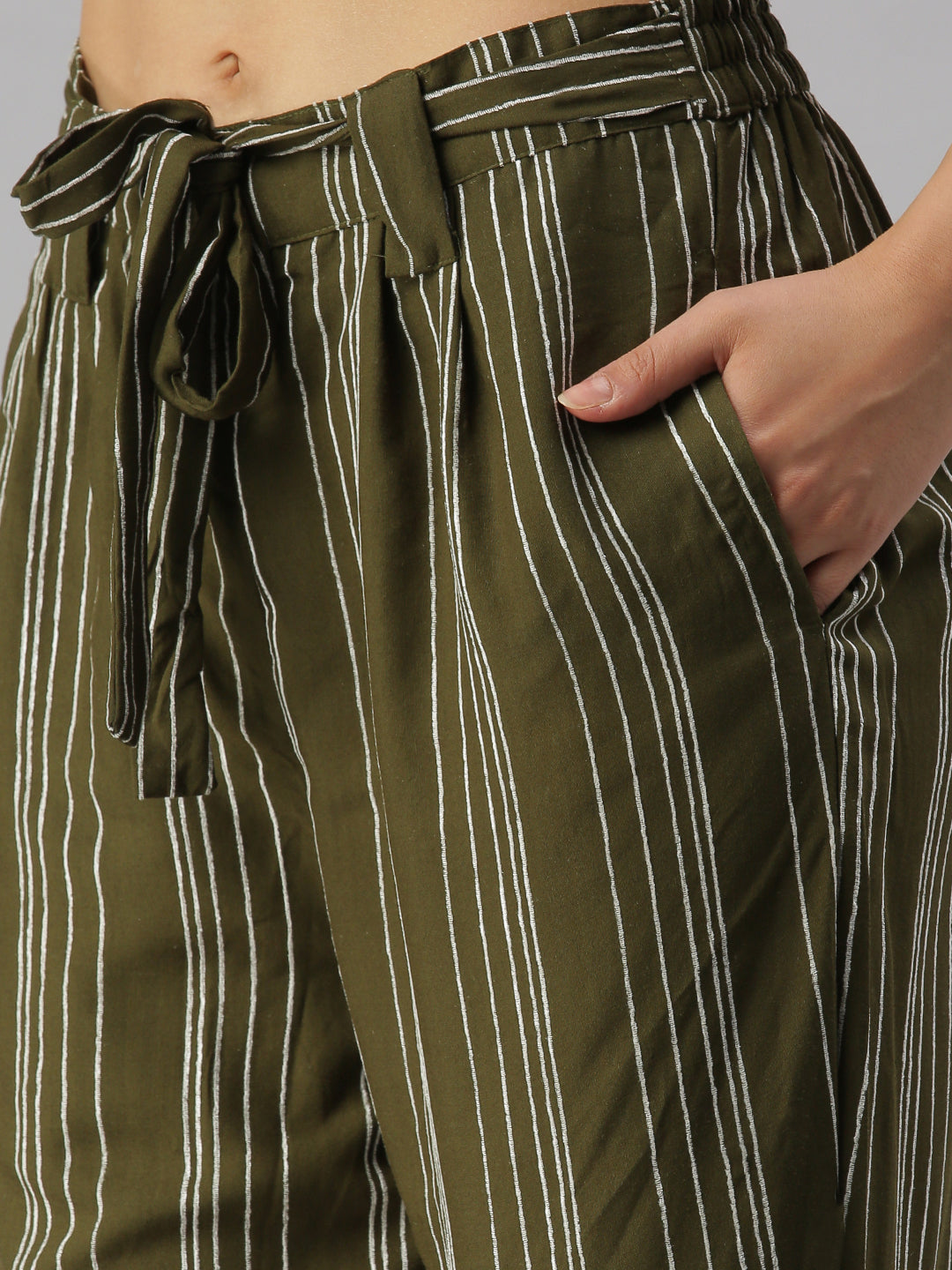 Women Striped Olive Co-Ords Set