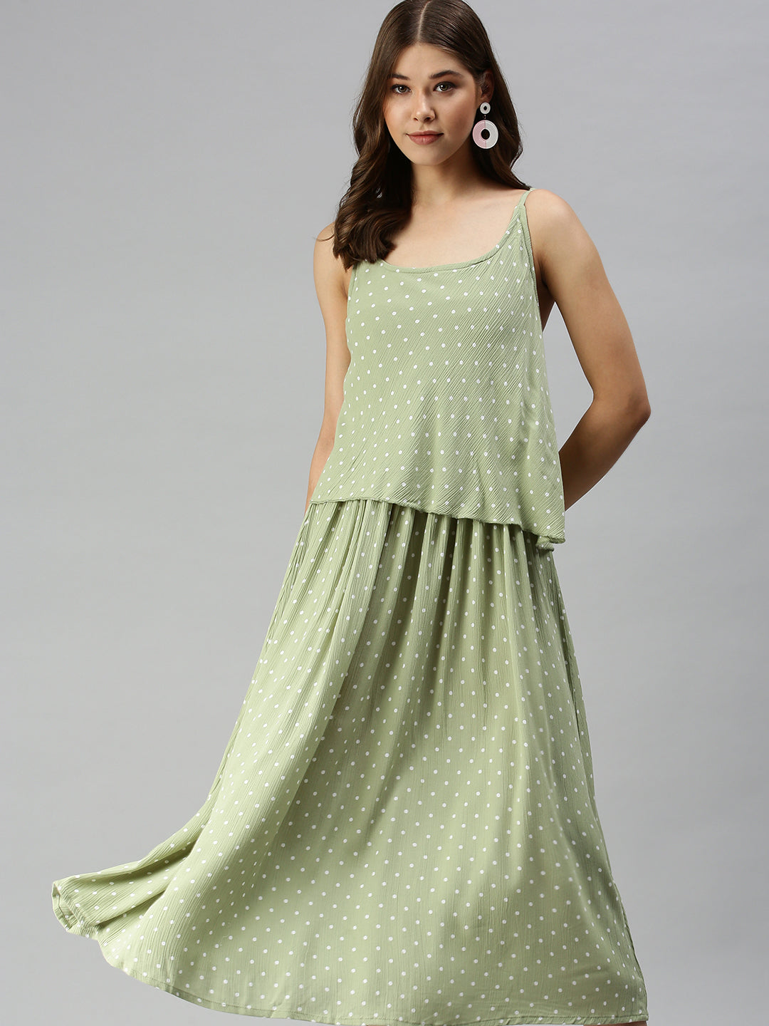 Women Polka-dot A-Line Green Dress