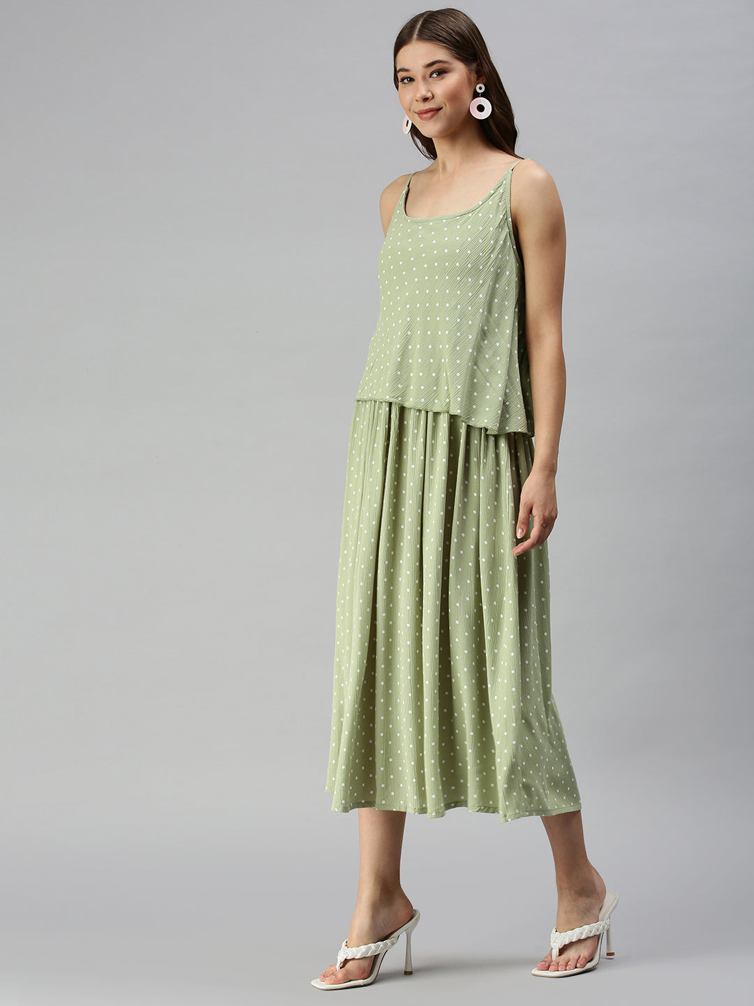 Women Polka-dot A-Line Green Dress