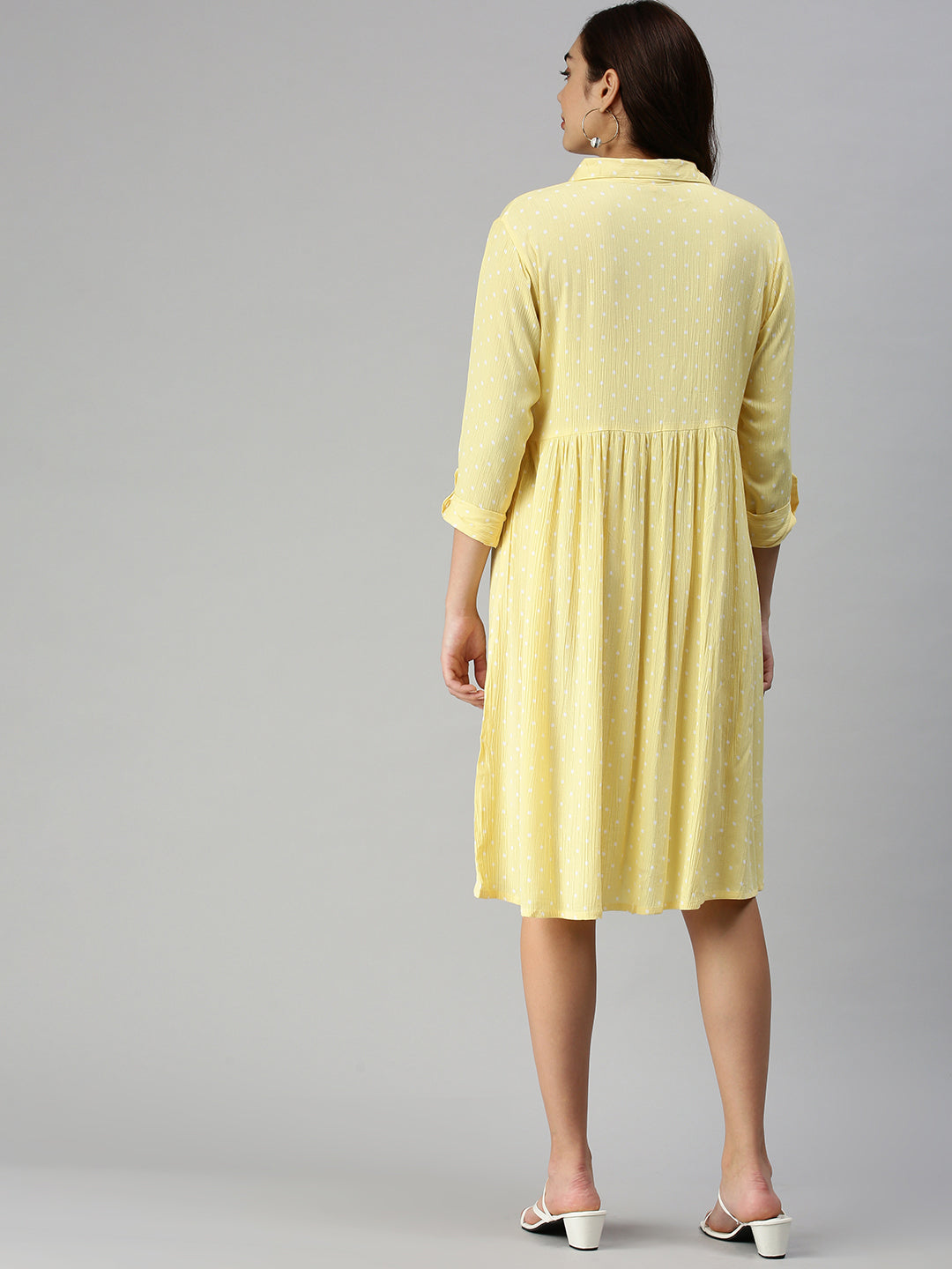 Women Self Design Shirt Style Yellow Dress