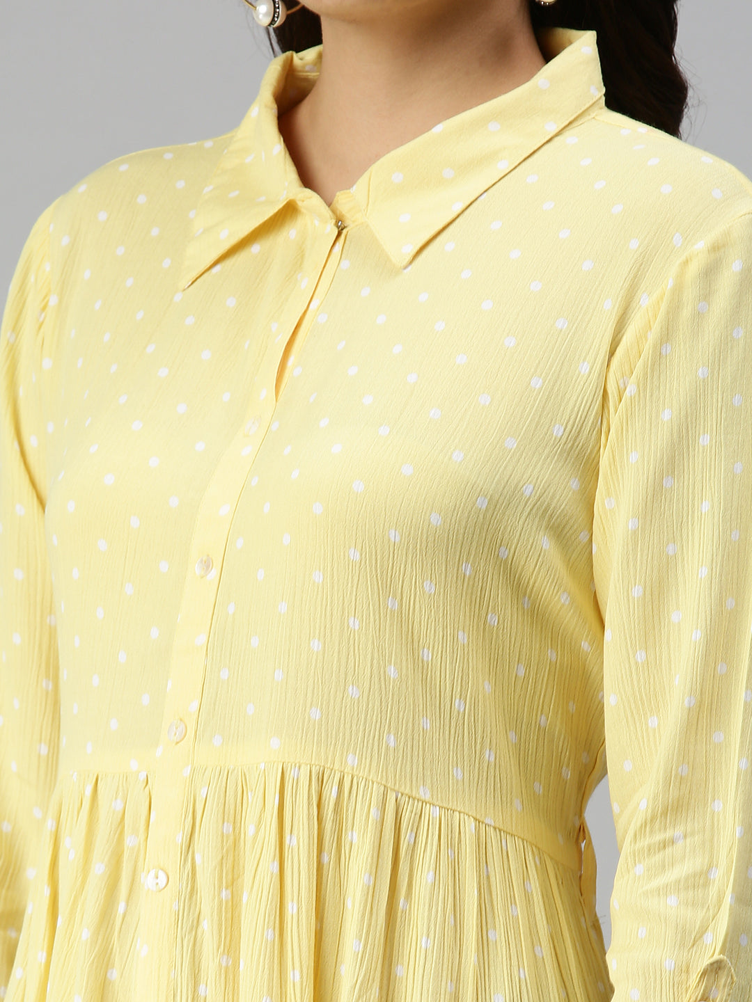 Women Self Design Shirt Style Yellow Dress