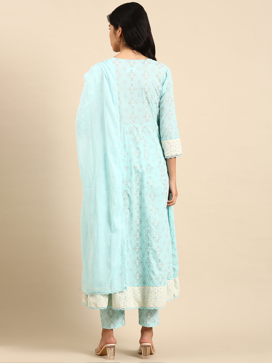 Women Bandhani Blue Anarkali Kurta Set with Dupatta