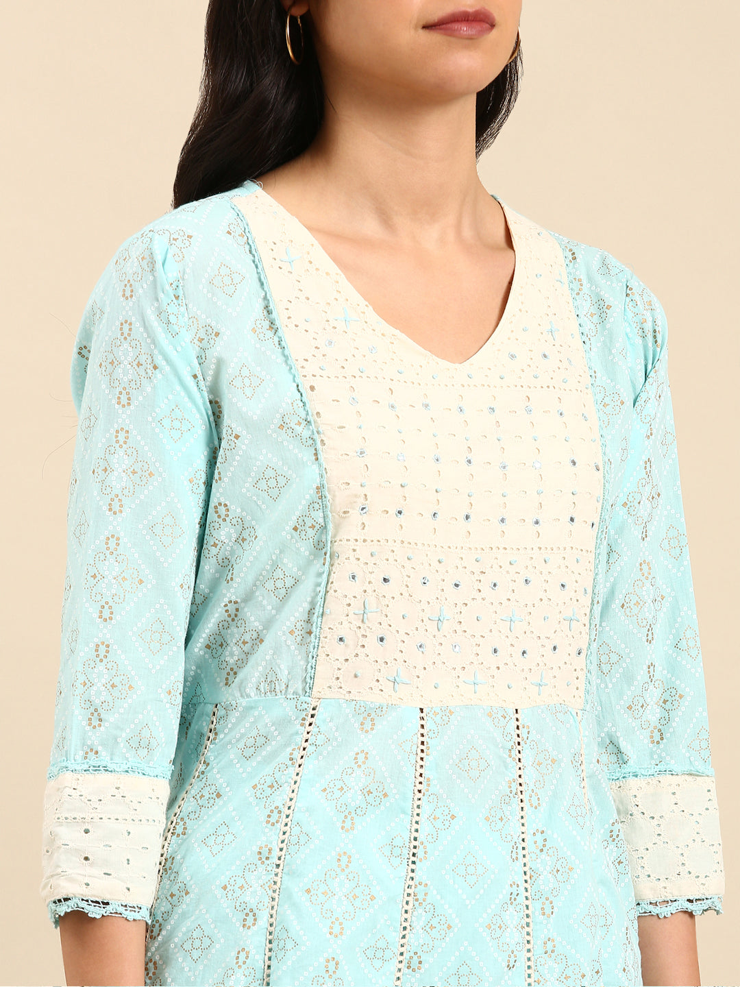 Women Bandhani Blue Anarkali Kurta Set with Dupatta