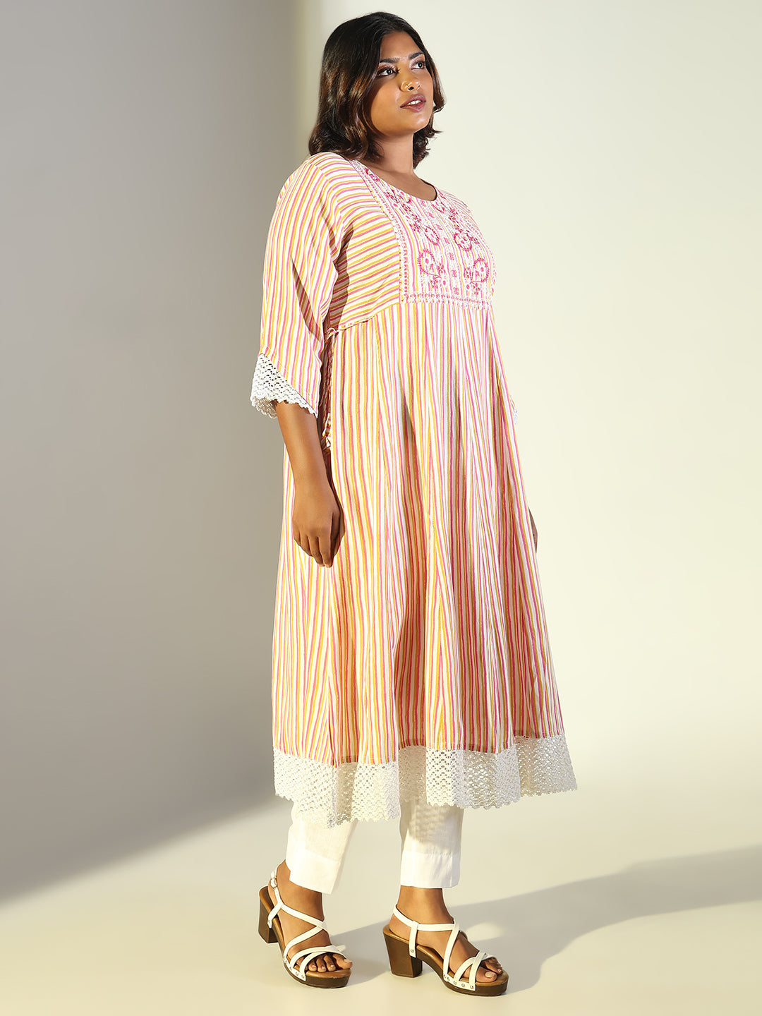 Women Multi Striped Anarkali Kurta