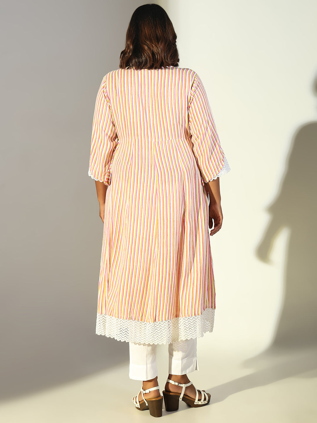 Women Multi Striped Anarkali Kurta