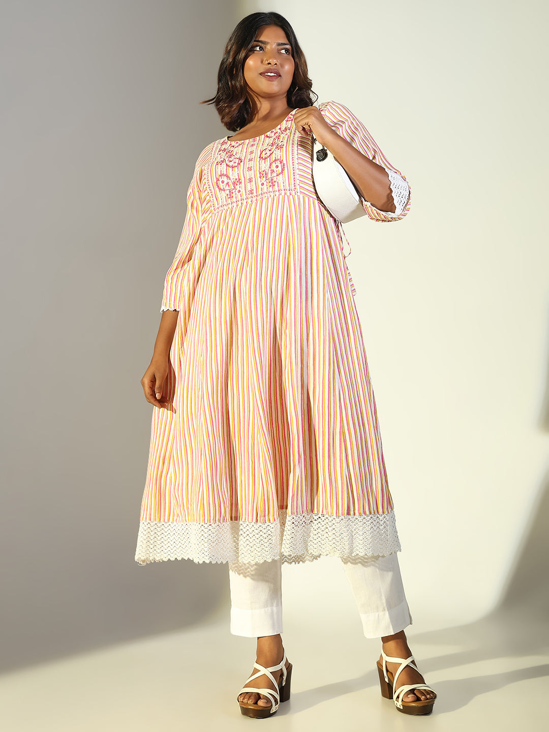 Women Multi Striped Anarkali Kurta