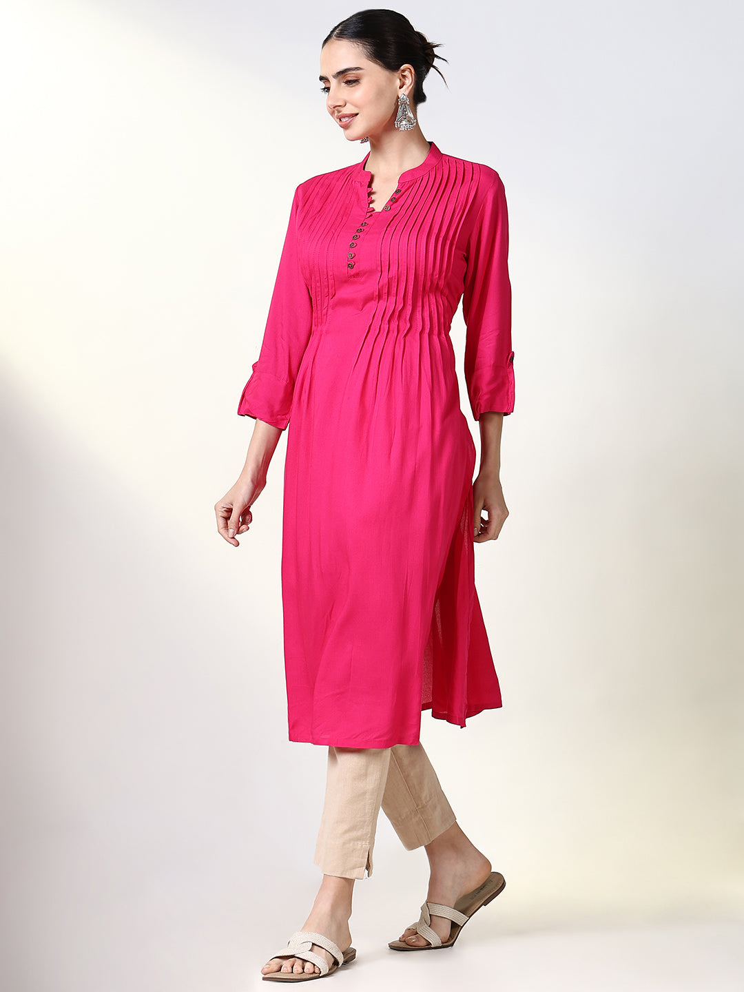 Women Fuchsia Solid A Line Kurta