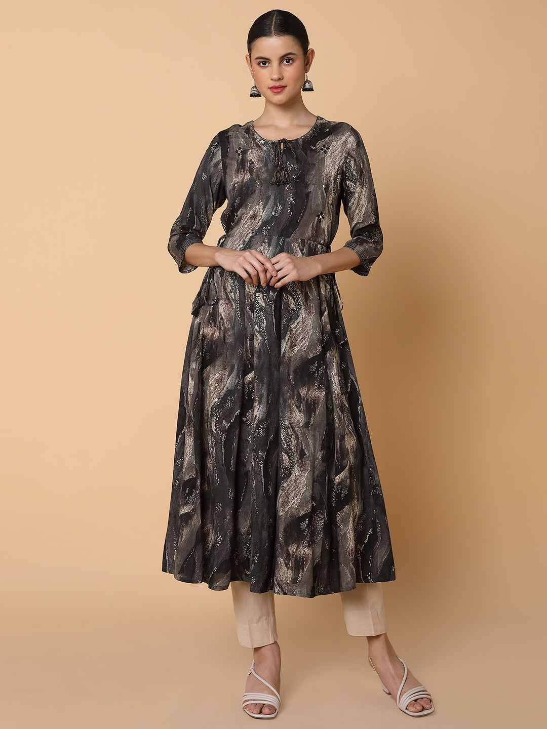 Women Abstract Black Anarkali Kurta