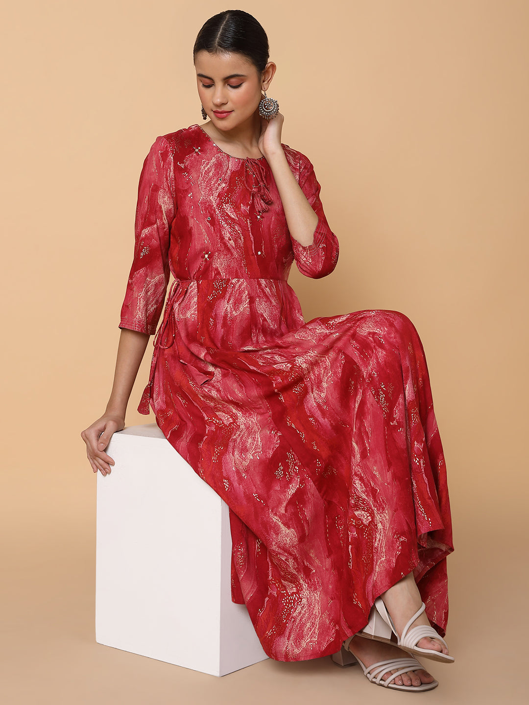 Women Abstract Pink Anarkali Kurta