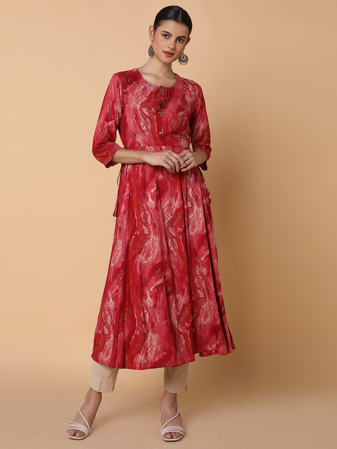 Women Abstract Pink Anarkali Kurta