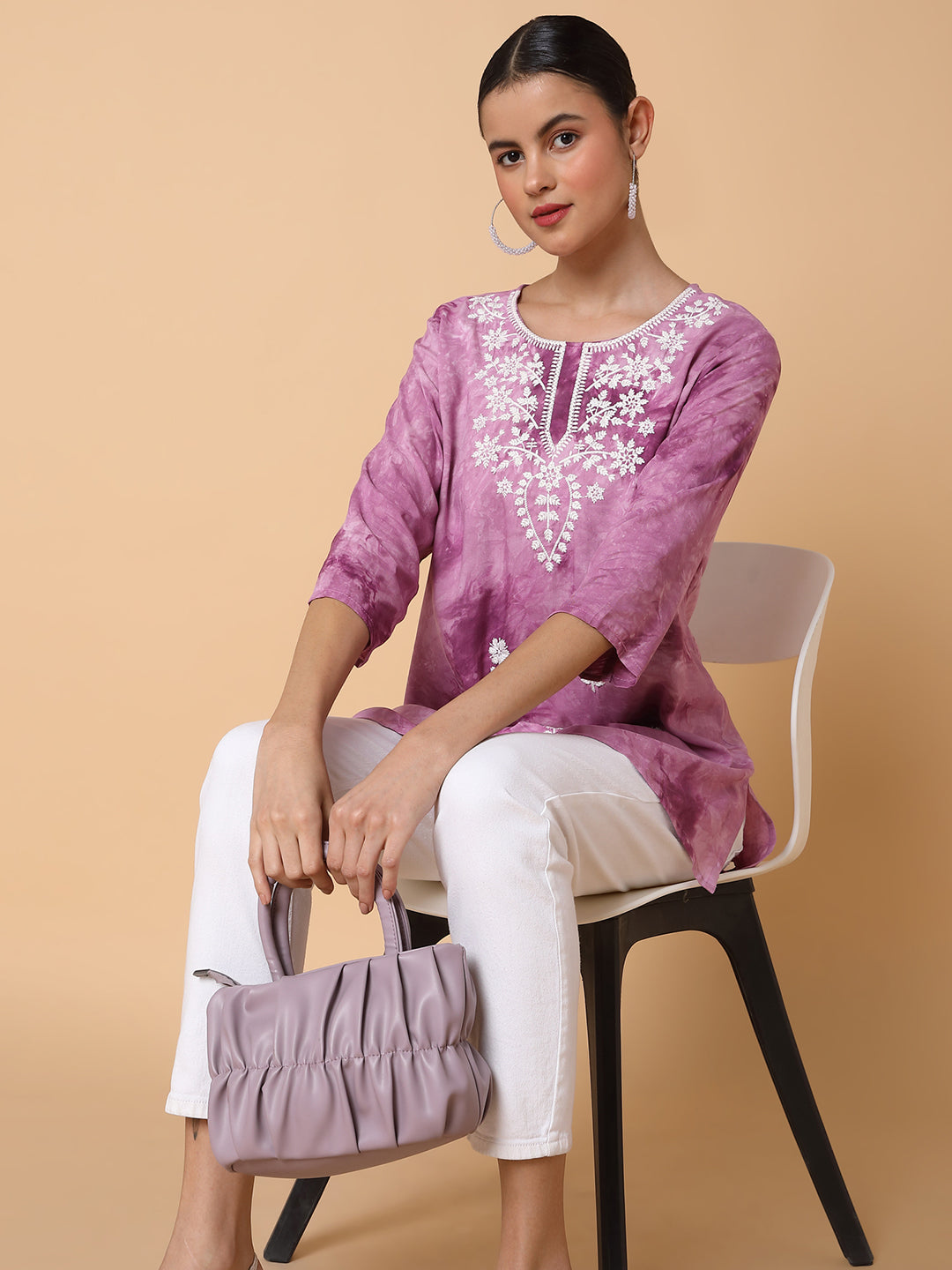 Women Floral Lavender Chikankari Kurti