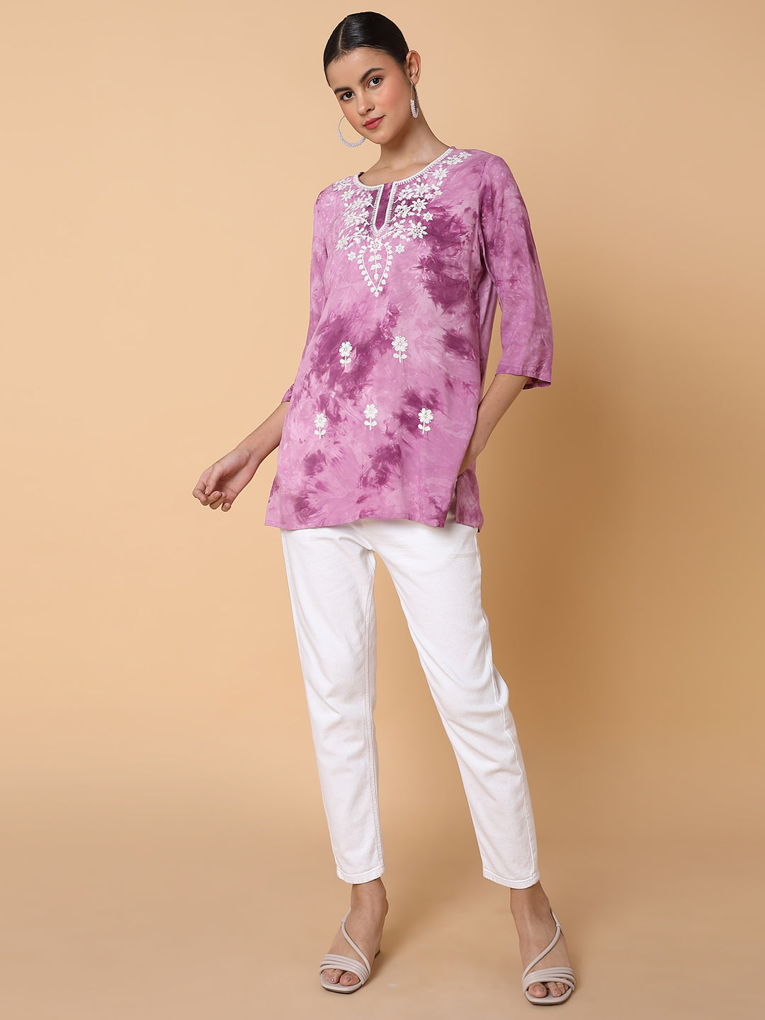 Women Floral Lavender Chikankari Kurti