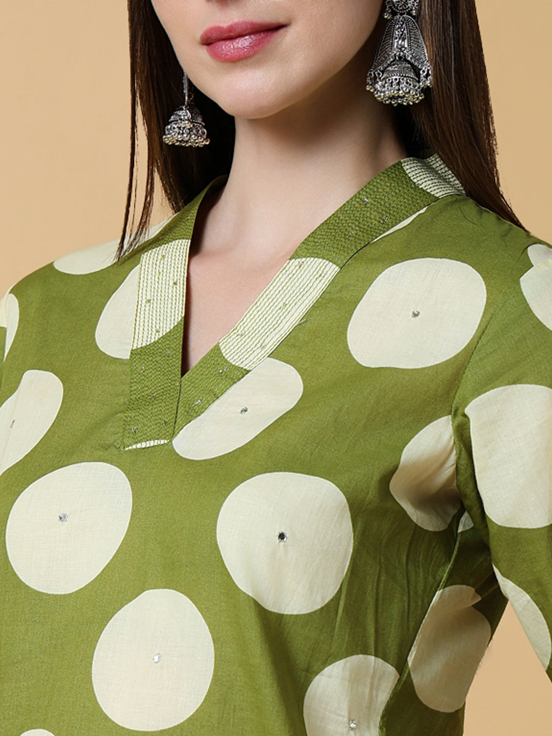 Women Geometric Green Straight Kurta Set