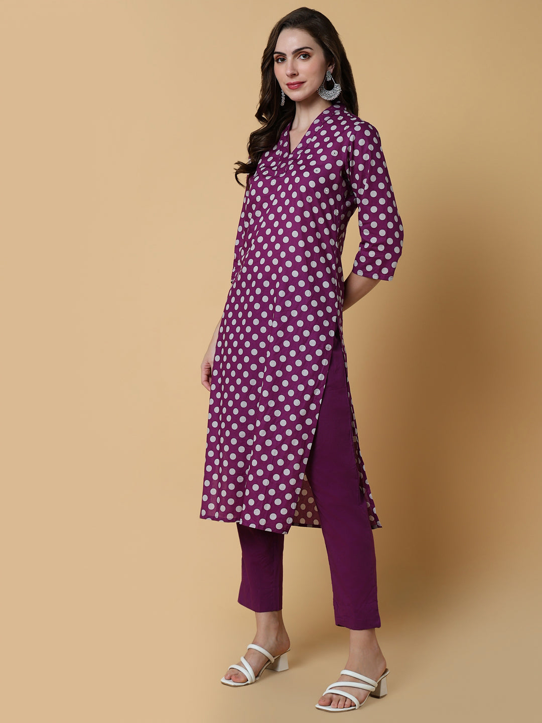 Women Geometric Purple Straight Kurta Set