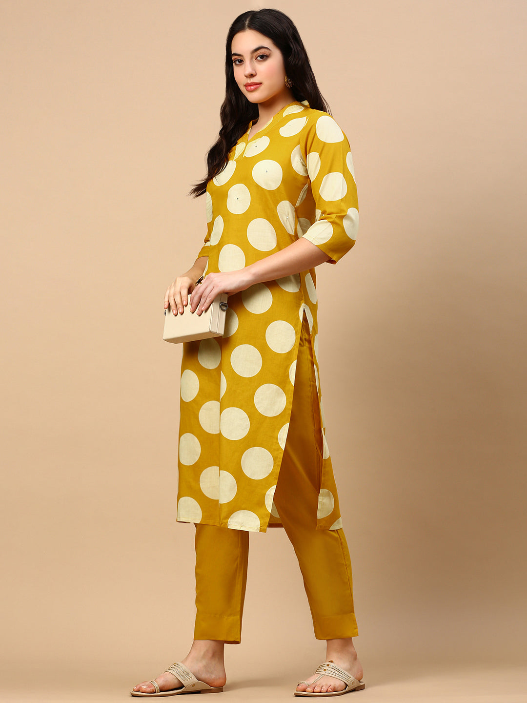 Women Geometric Yellow Straight Kurta Set