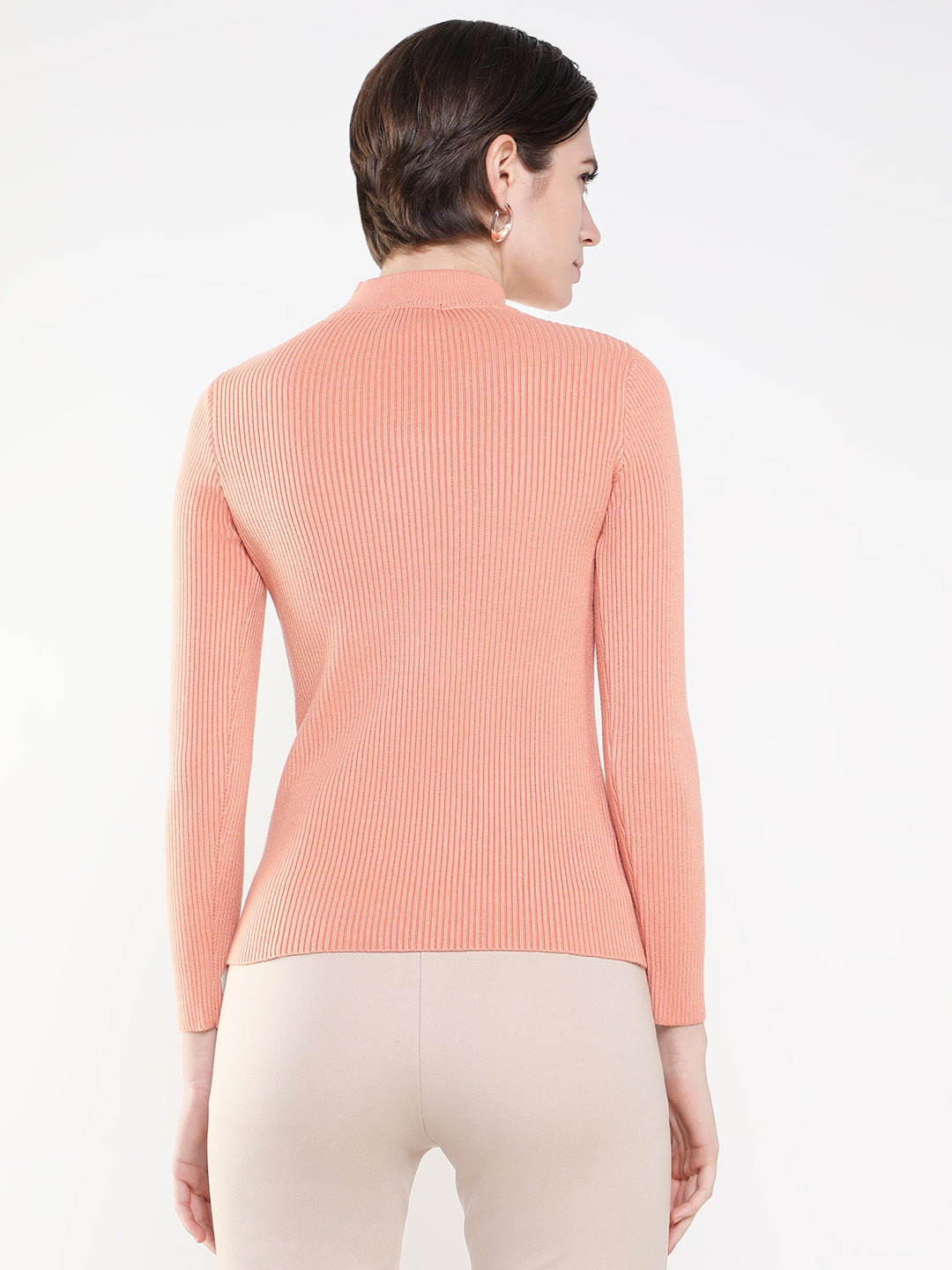 Women Solid Peach Fitted Top