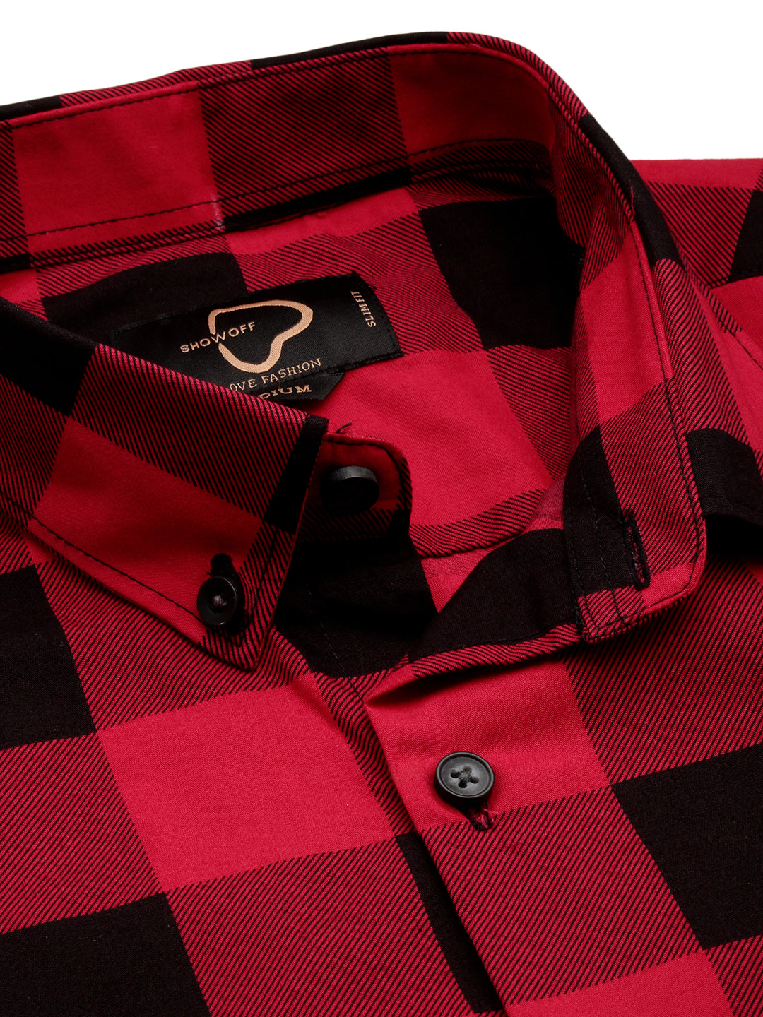 Men Spread Collar Checked Red Shirt