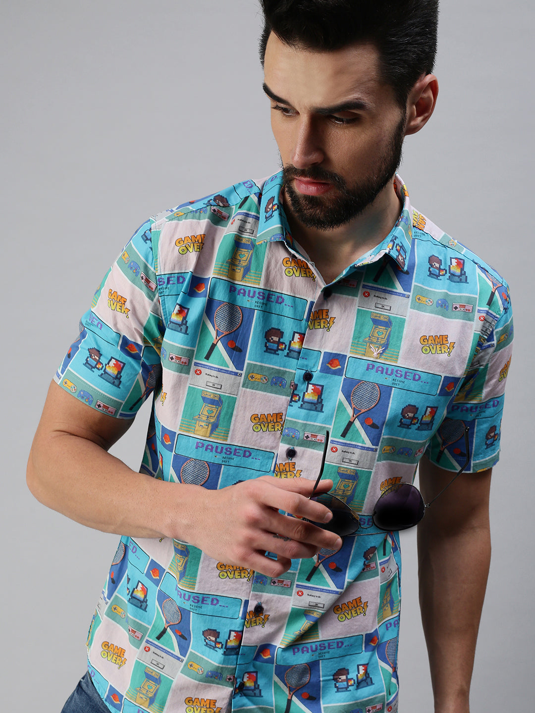 Men Spread Collar Printed Multi Shirt