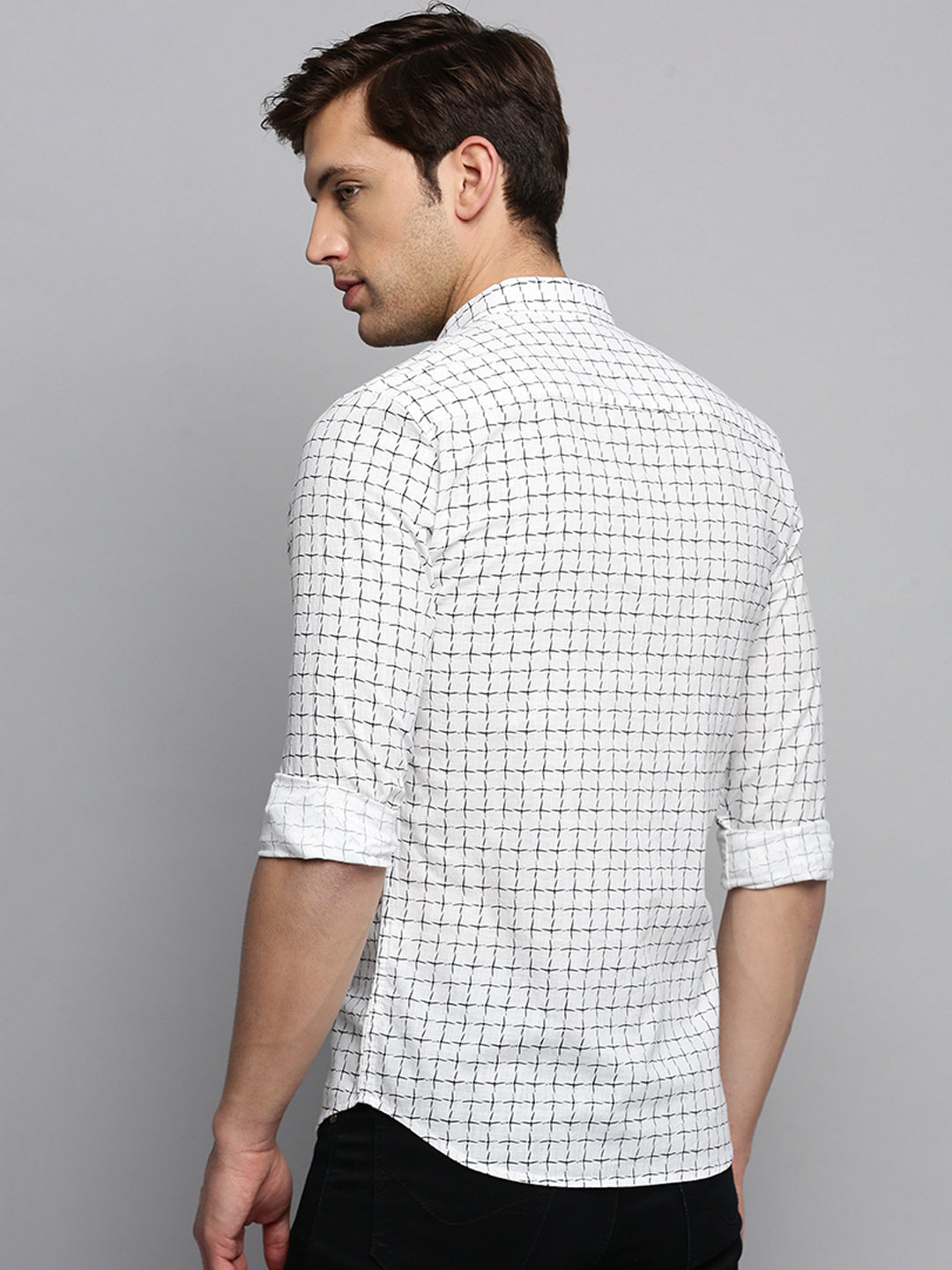Men Spread Collar Printed White Shirt