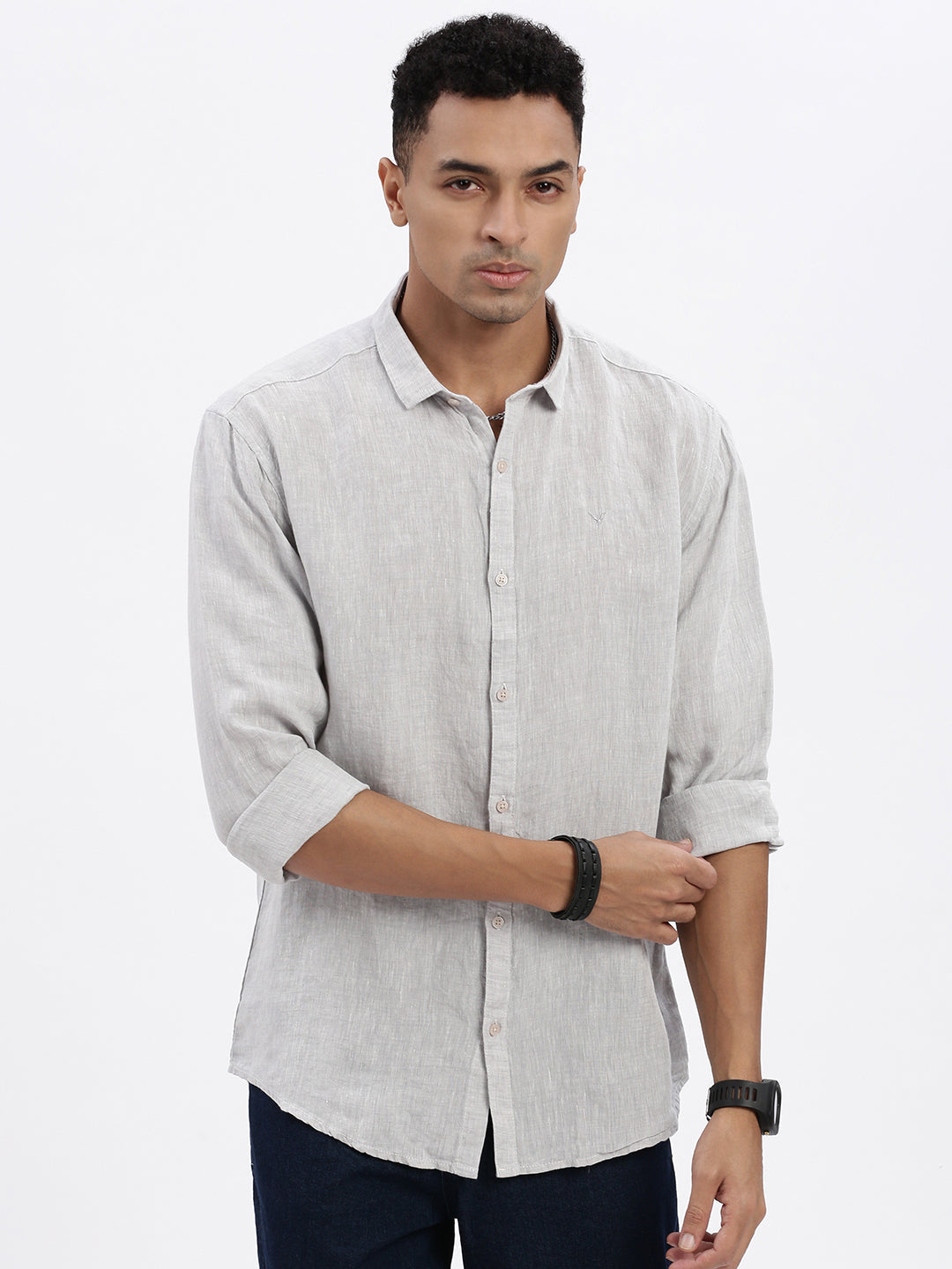 Men Grey Solid Slim Fit Shirt