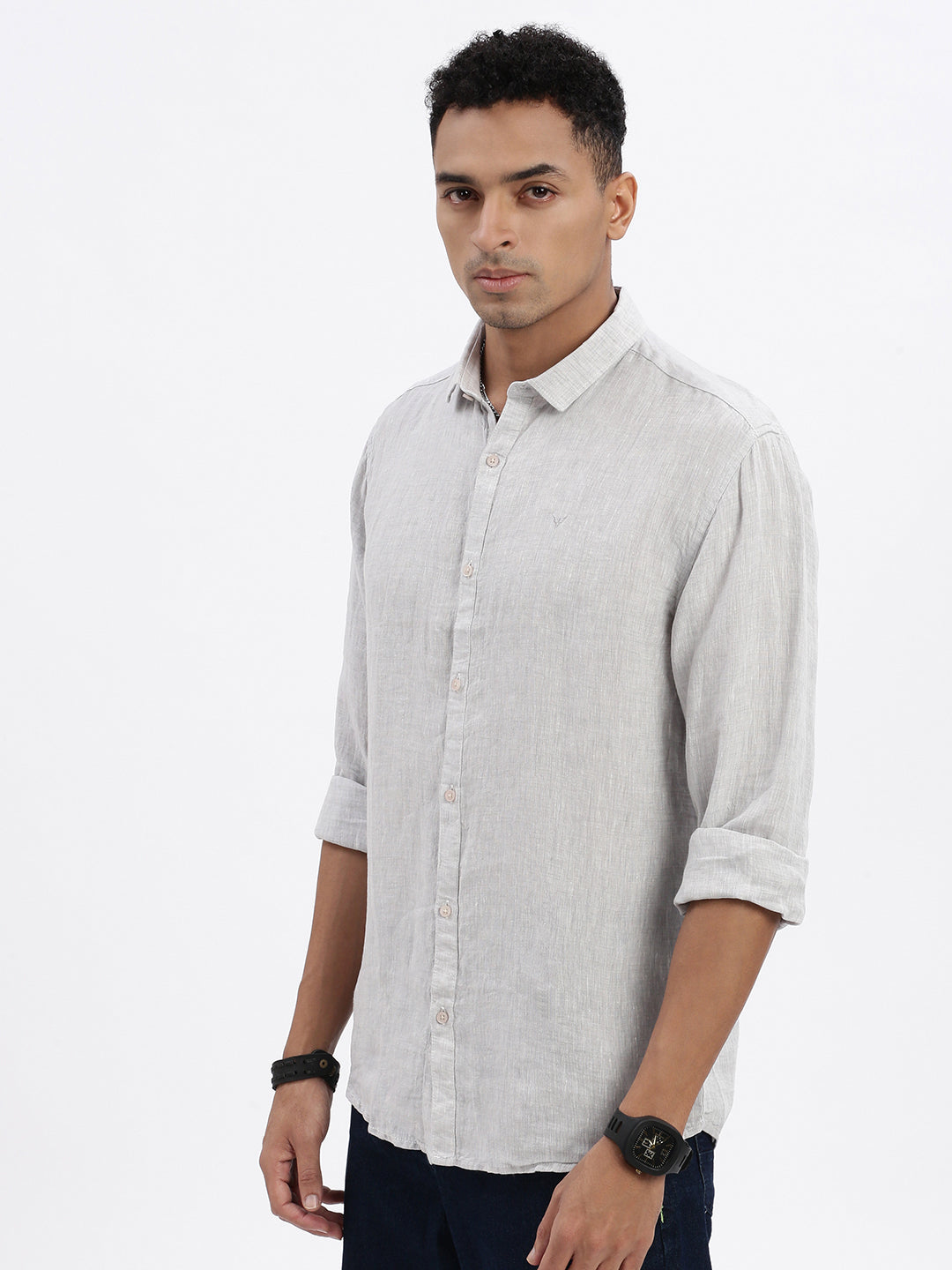 Men Grey Solid Slim Fit Shirt