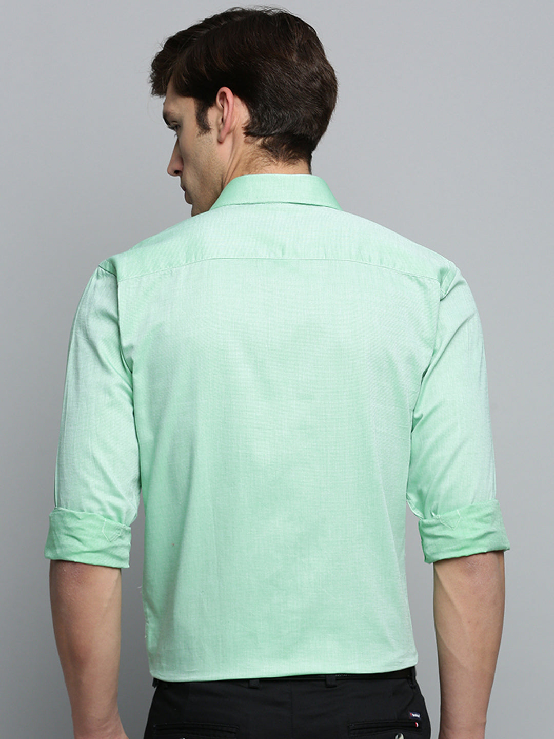 Men Spread Collar Solid Green Shirt