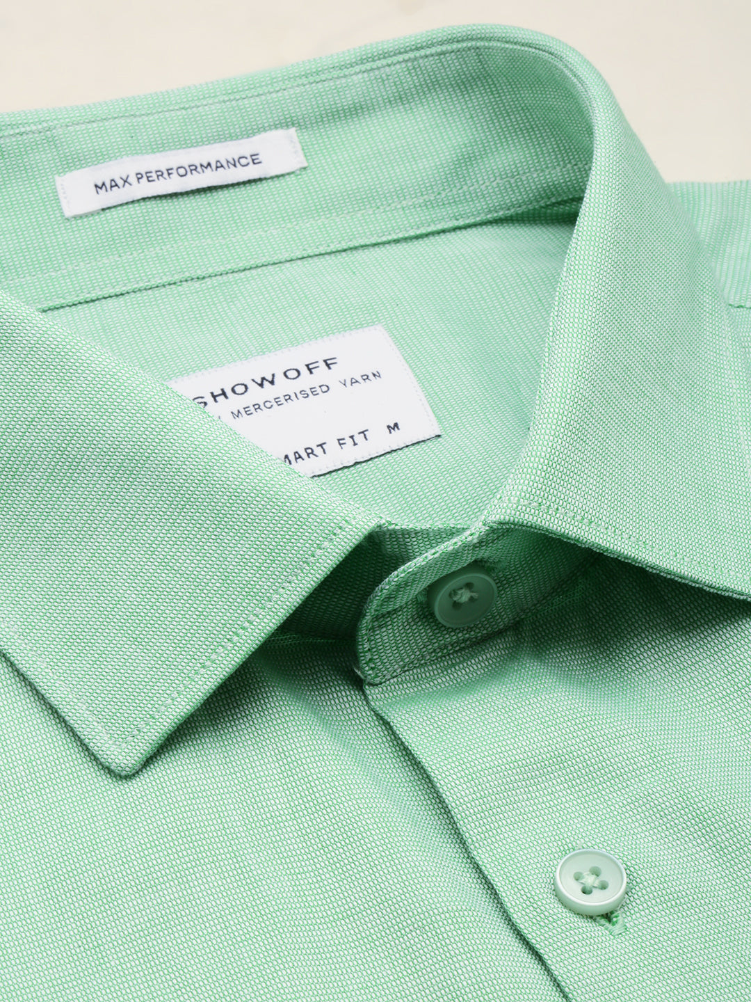 Men Spread Collar Solid Green Shirt