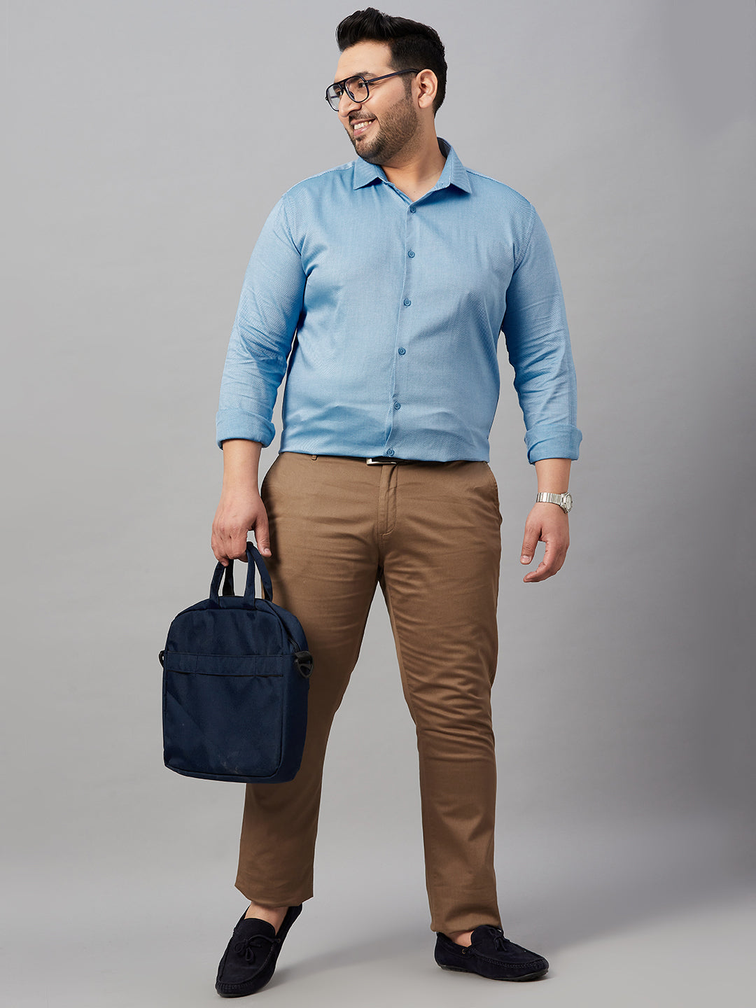 Men Self Design Blue Smart Shirt
