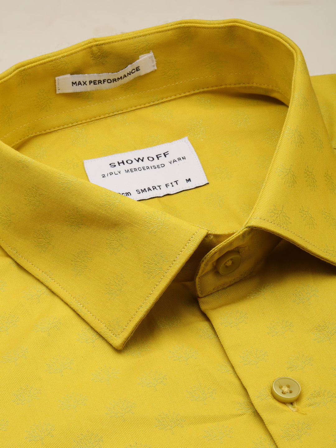 Men Spread Collar Self Design Yellow Shirt