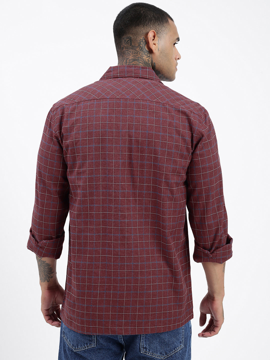 Men Checked Maroon Shacket