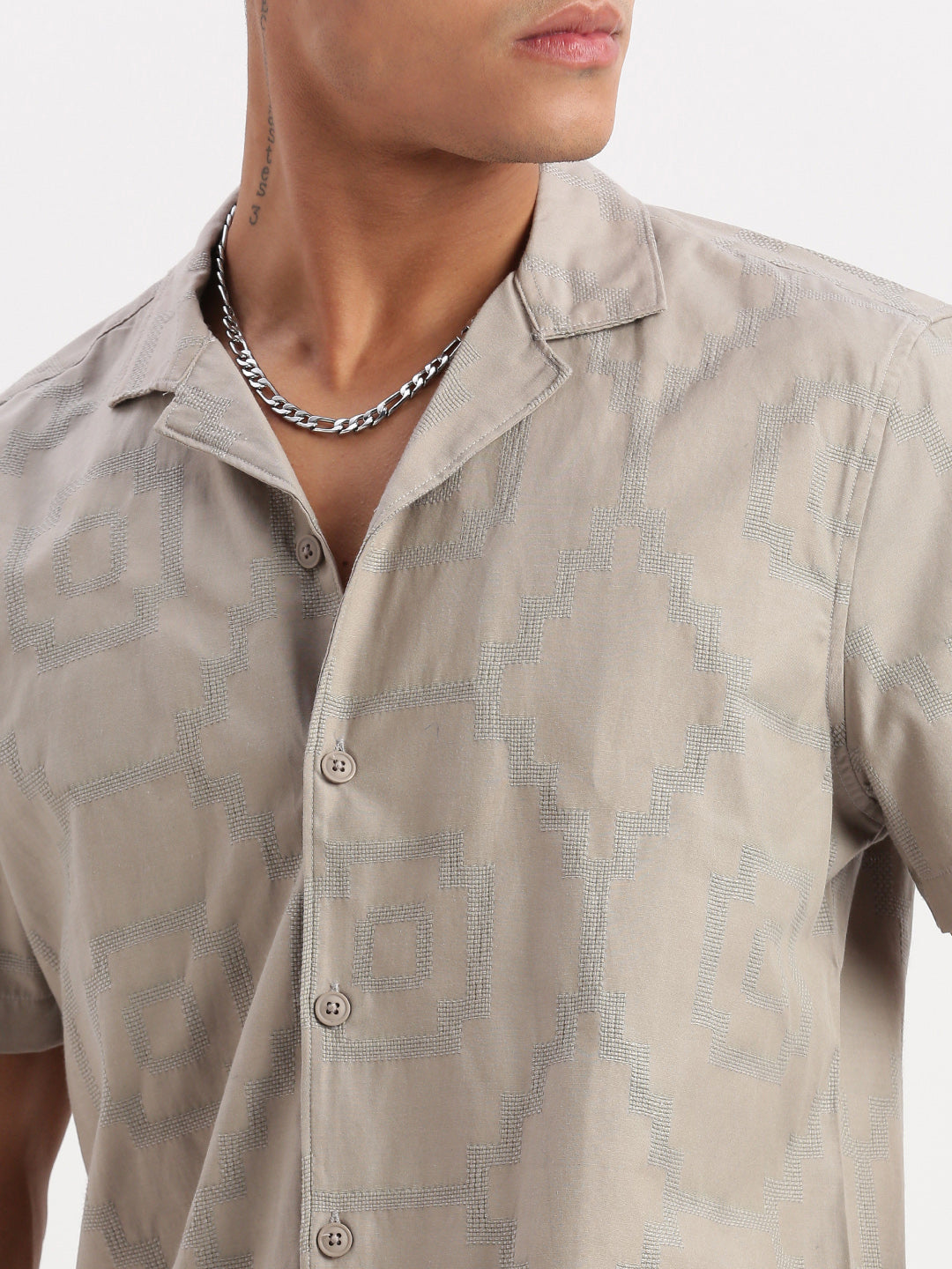 Men Cuban Collar Solid Grey Shirt