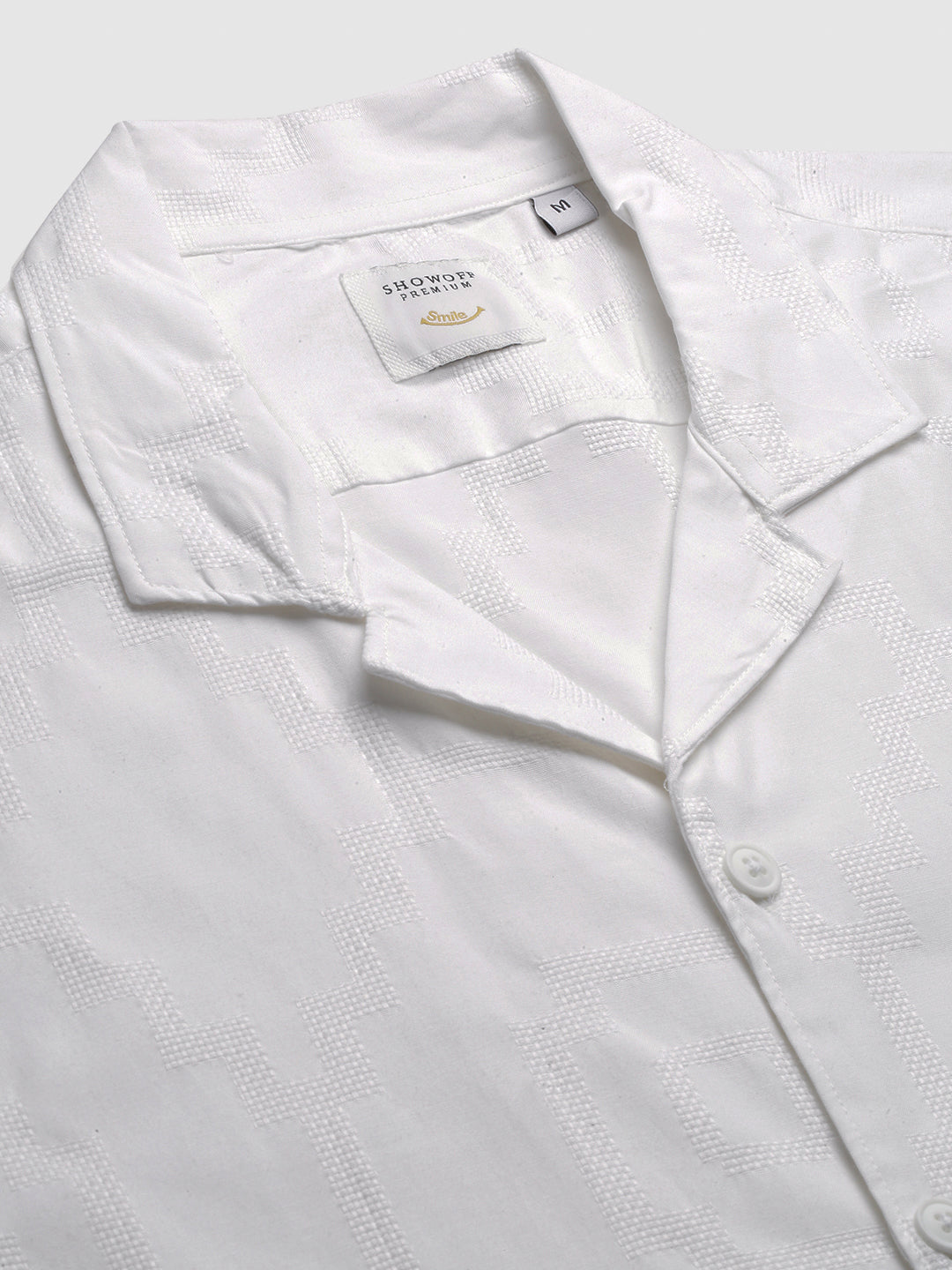 Men Cuban Collar Solid White Shirt