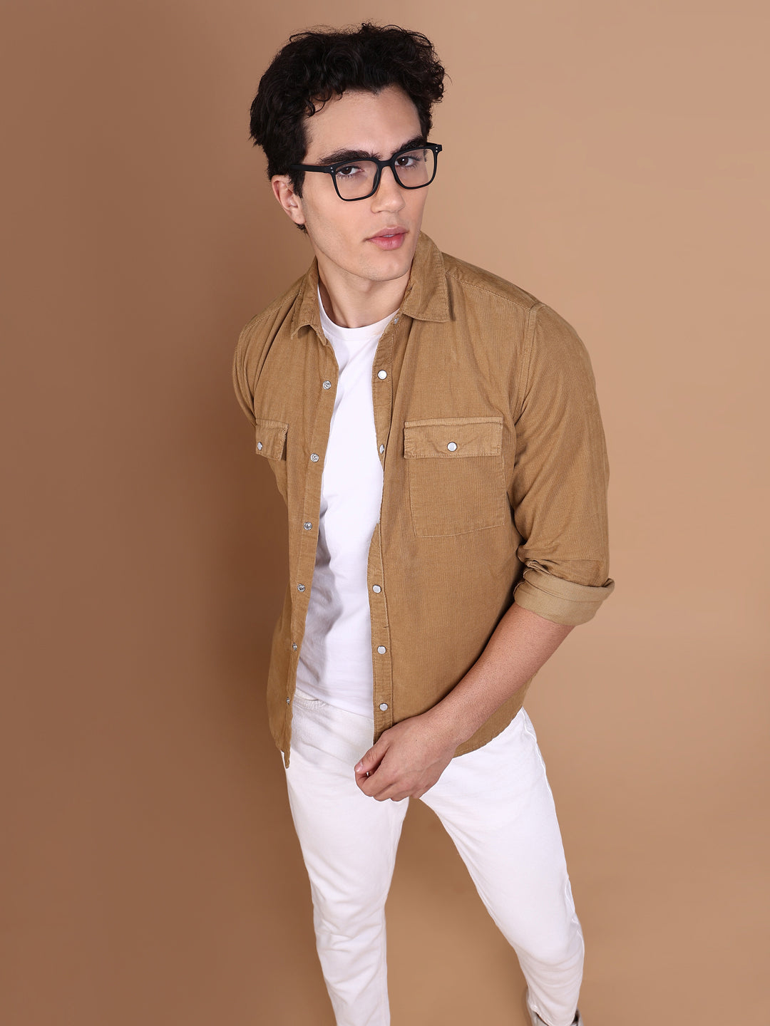 Men Khaki Solid Shirt