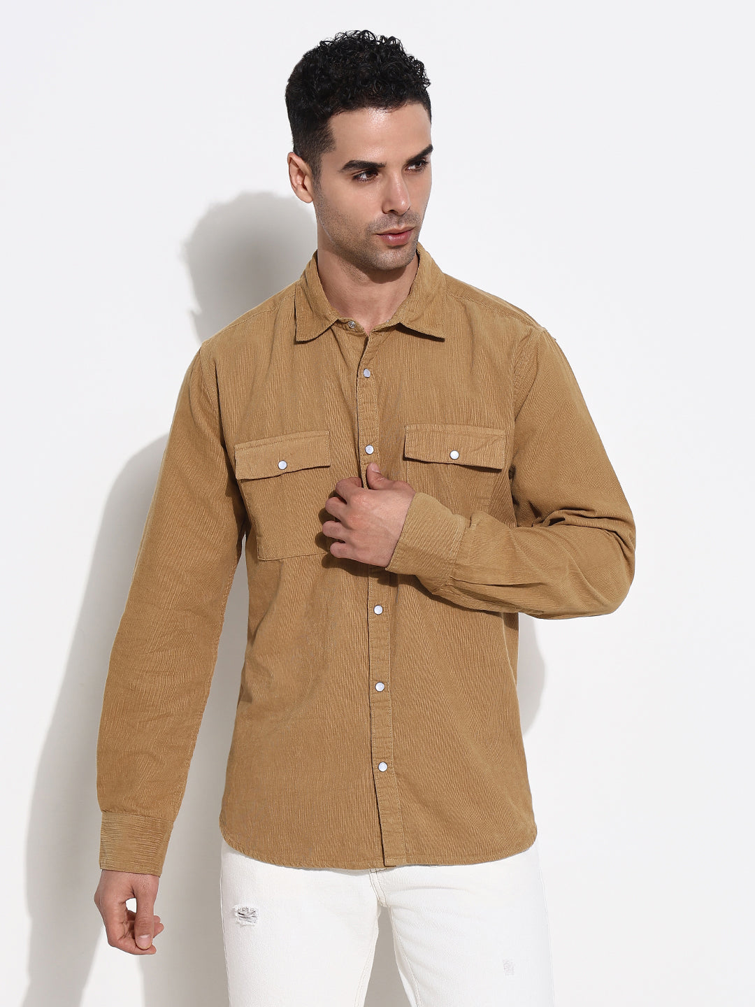 Men Khaki Solid Shirt