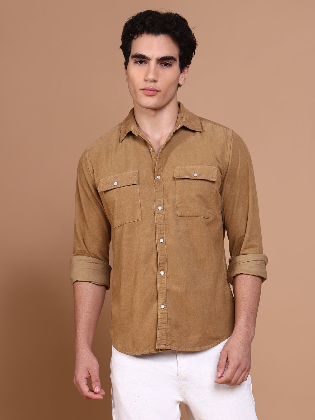 Men Khaki Solid Shirt