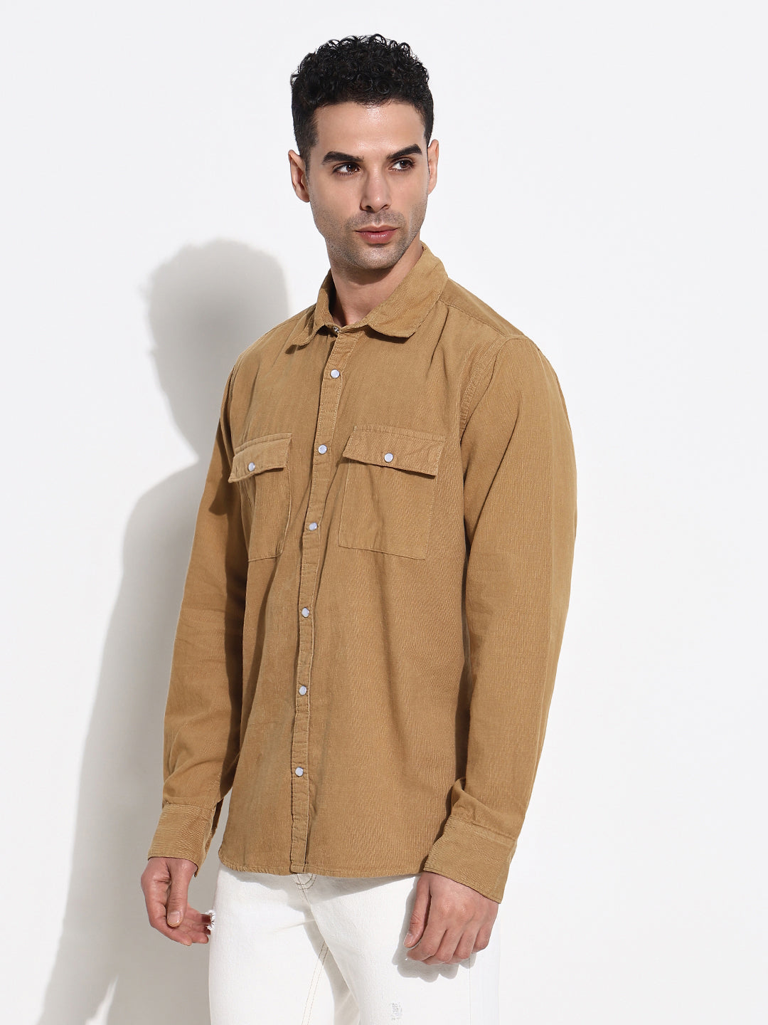 Men Khaki Solid Shirt