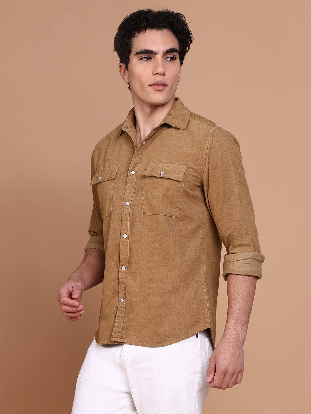 Men Khaki Solid Shirt