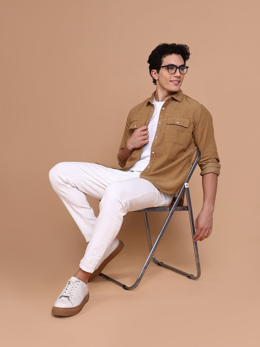 Men Khaki Solid Shirt