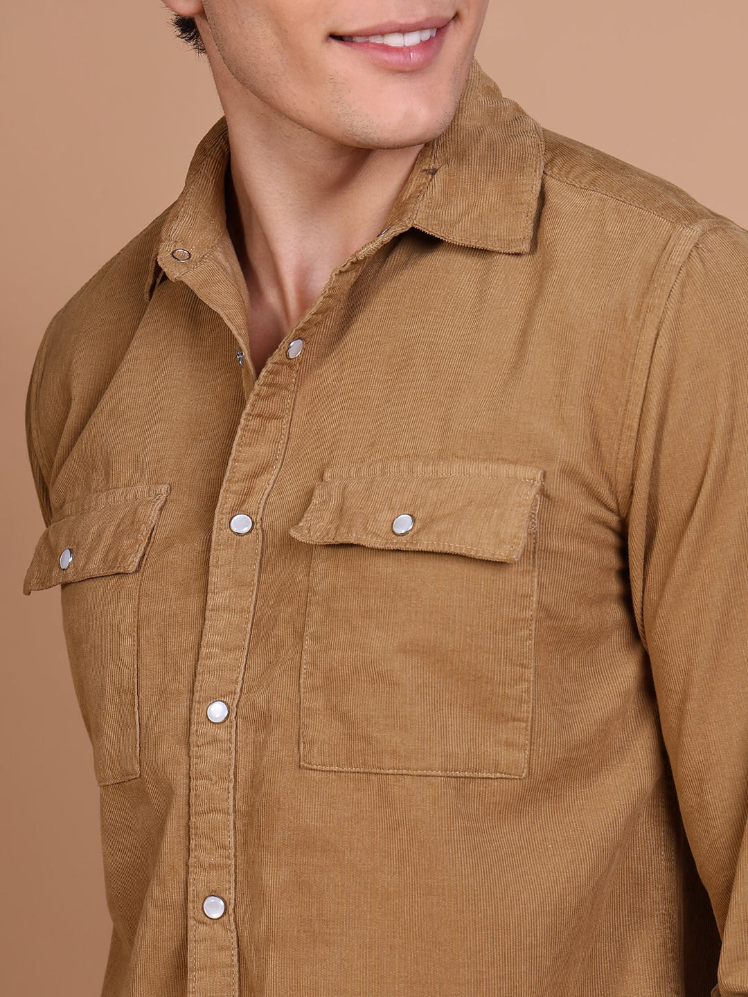 Men Khaki Solid Shirt